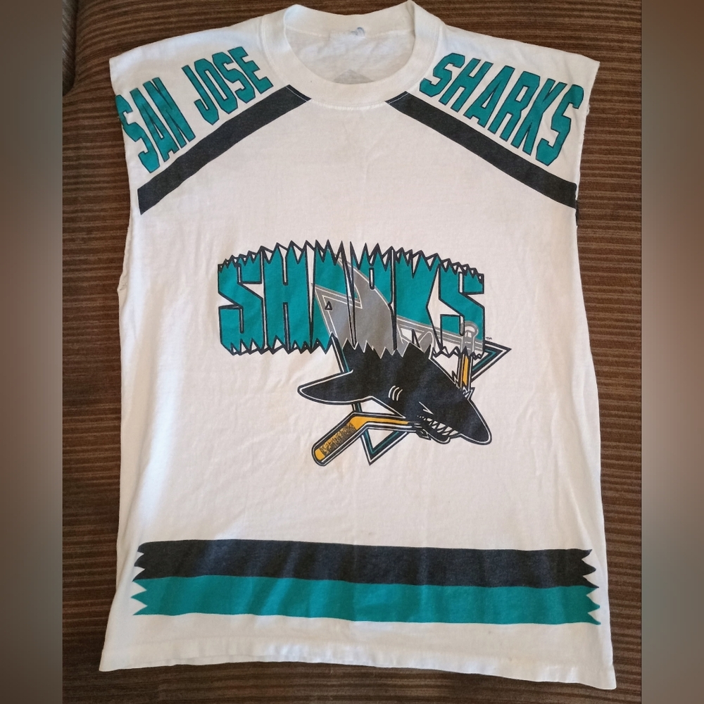 San Jose Sharks Mens Sleeveless Shirt - White and Teal